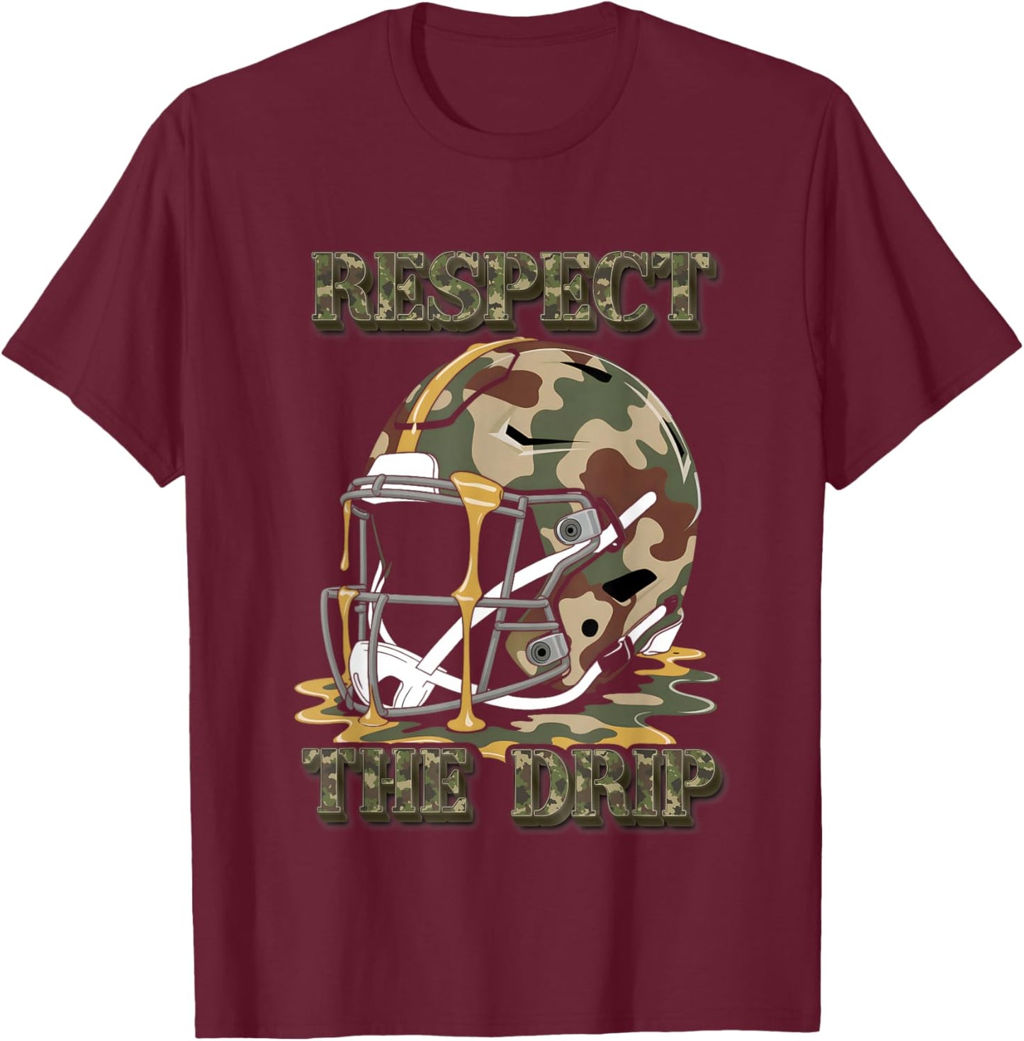 Camo Football Respect The Drip Ice Cream Melting Cool Boys T-Shirt - T-Shirt | Maroon