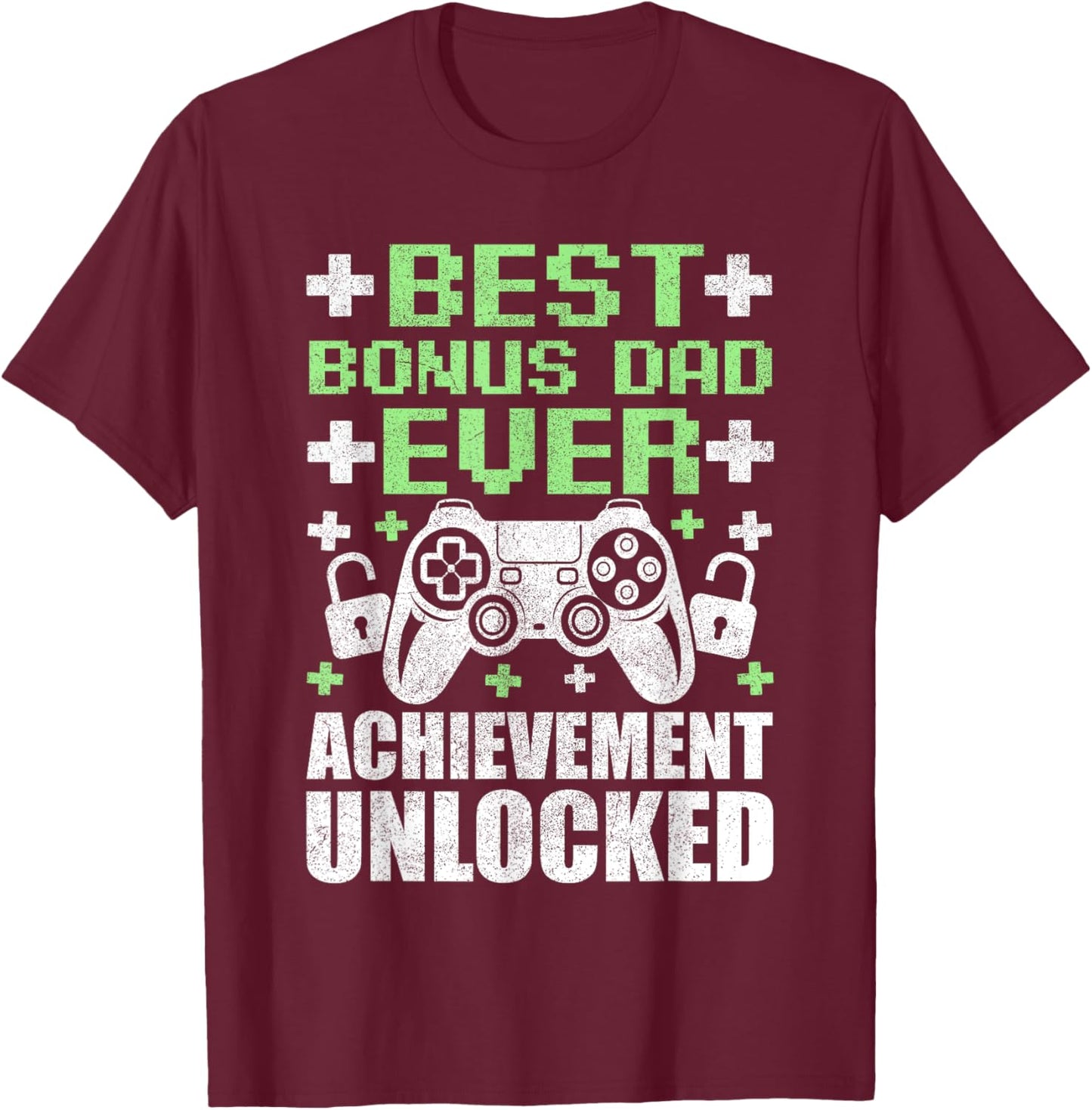 Gamer Stepdad Fathers Day, Bonus Dad Achievement Unlocked T-Shirt - T-Shirt | Maroon