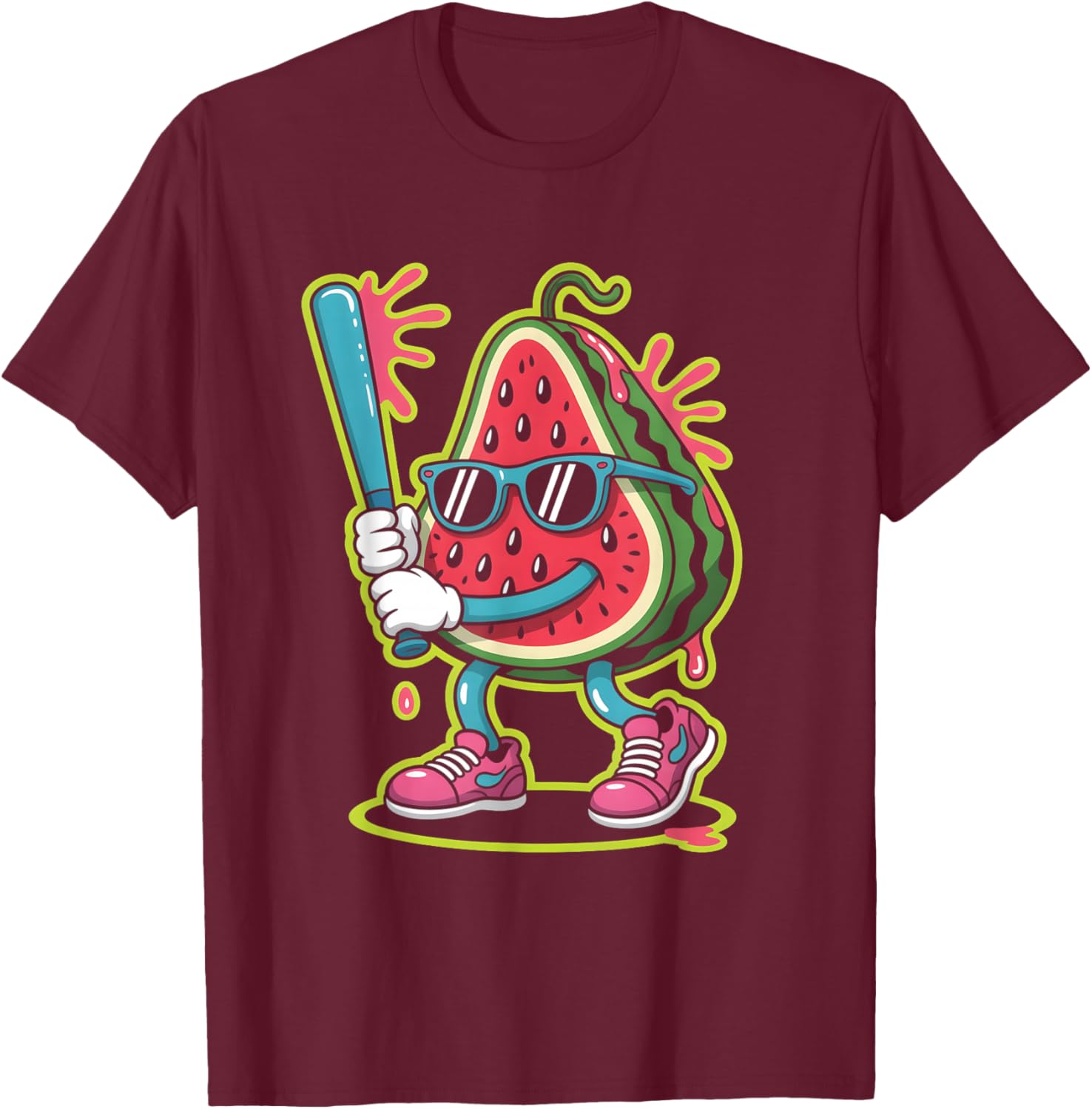 Watermelon Fruit Baseball T-Shirt - T-Shirt | Maroon