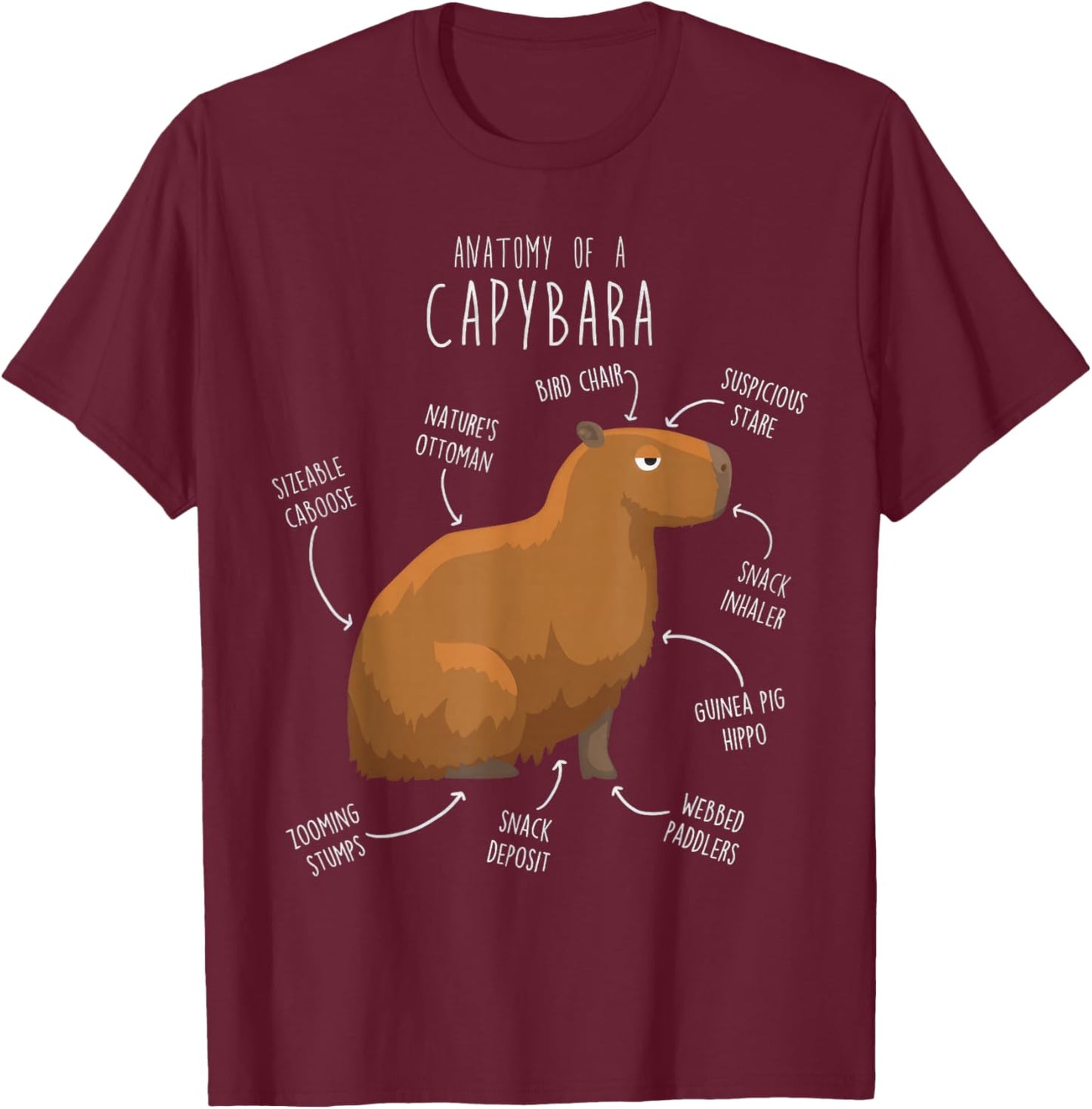 Anatomy Of A Capybara Funny Cute Capybara Lover Kawaii Amine T-Shirt - T-Shirt | Maroon