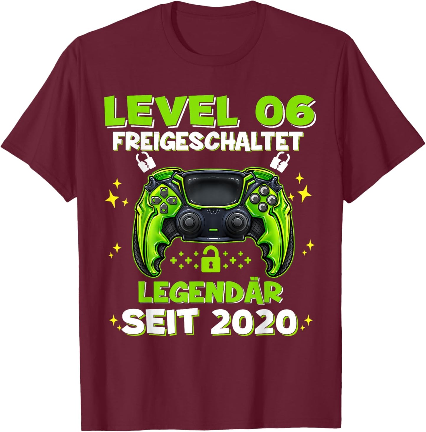 Level 6 Years Birthday Shirt Boy Gamer 2020 Birthday T-Shirt - T-Shirt | Maroon