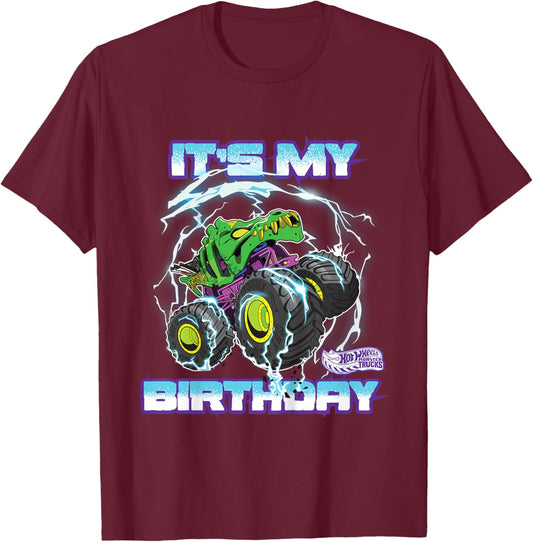 Kids Hot Wheels Monster Trucks - It's My Birthday Epic Crushing T-Shirt - T-Shirt | Maroon