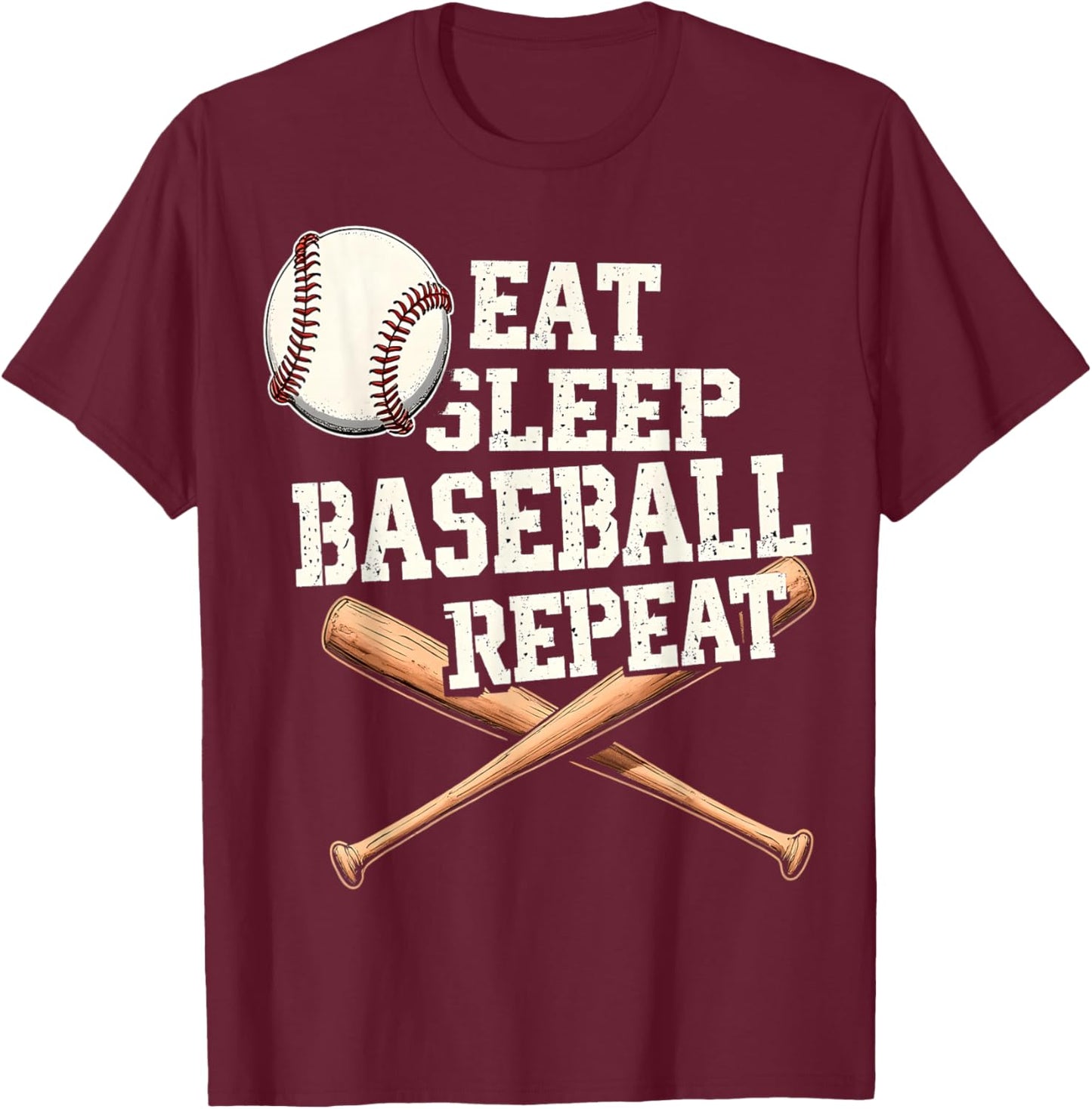 Eat Sleep Baseball Repeat Funny T-Shirt - T-Shirt | Maroon