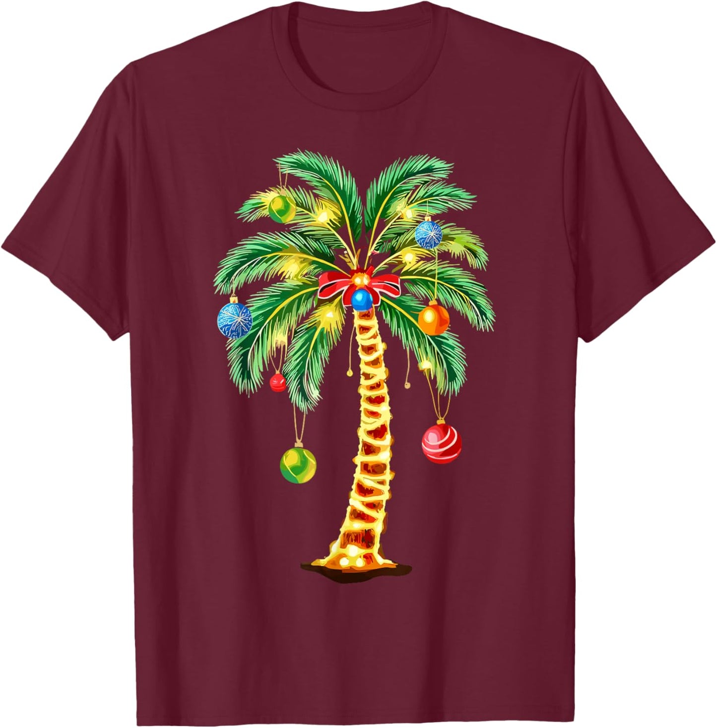 Christmas Palm Tree Hawaiian Xmas T-Shirt - T-Shirt | Maroon