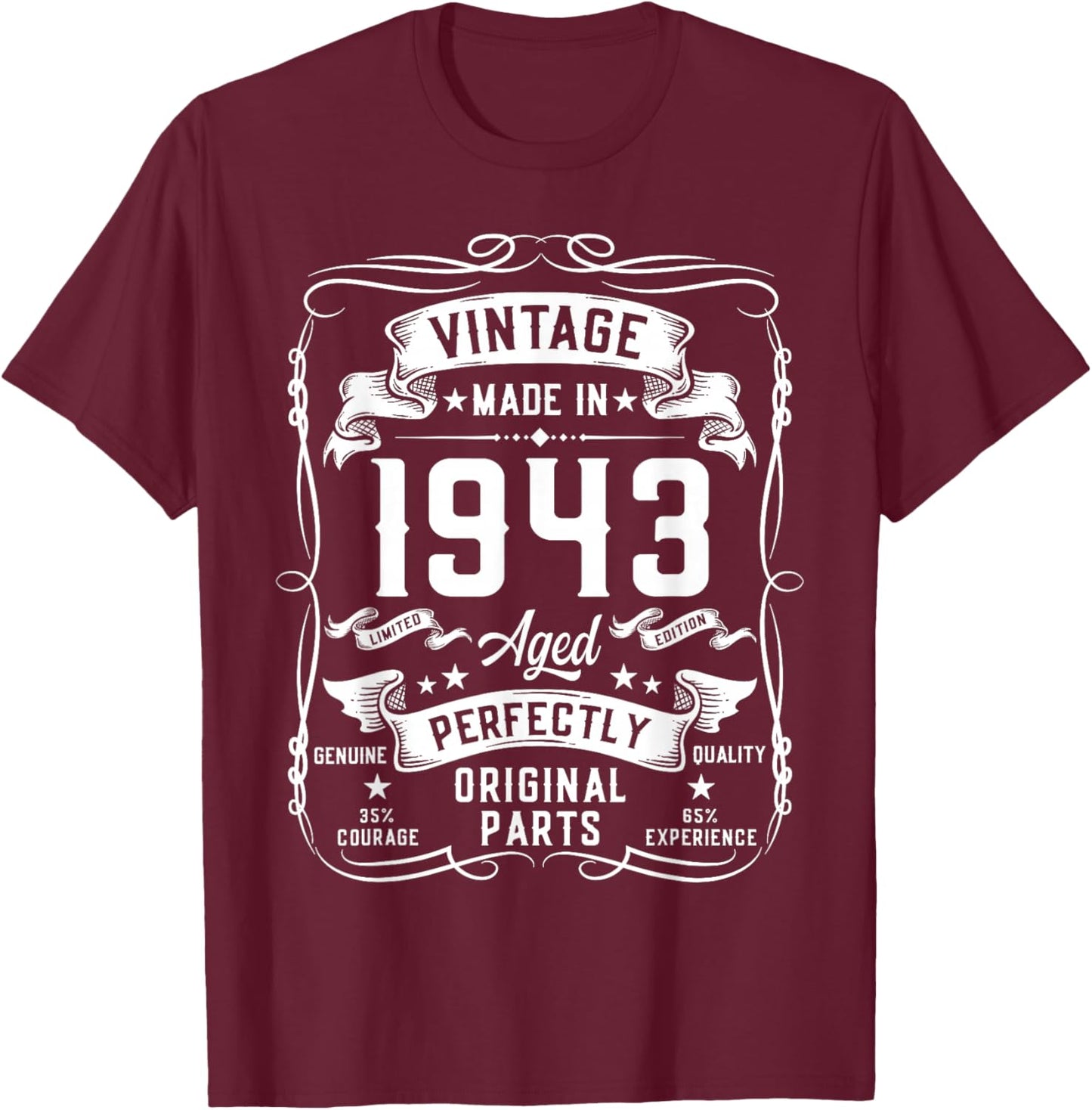 Vintage 1943 83yr 83rd Birthday Gifts 83 Years Old T-Shirt - T-Shirt | Maroon