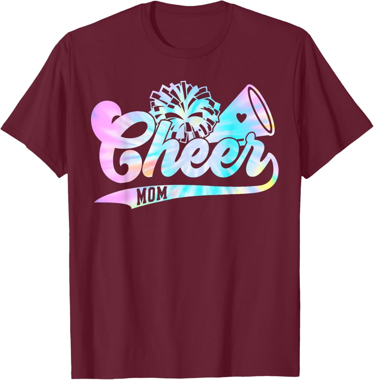 Cute Cheer Mom Biggest Fan Cheerleader Tie Dye Pom Pom Mama T-Shirt - T-Shirt | Maroon