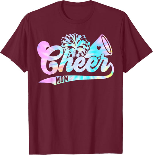 Cute Cheer Mom Biggest Fan Cheerleader Tie Dye Pom Pom Mama T-Shirt - T-Shirt | Maroon