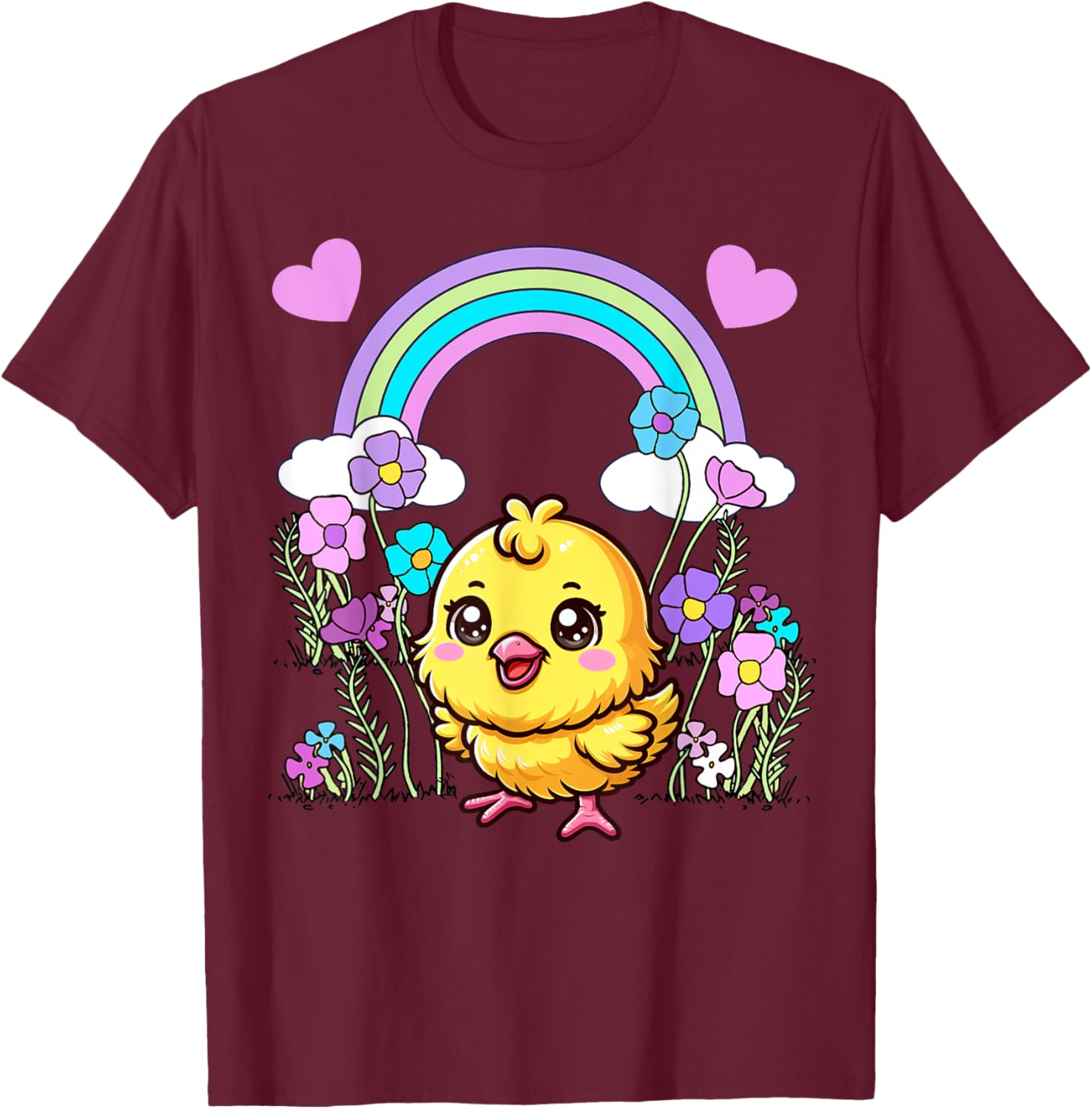 Easter Spring Chick Flowers Children Child Baby Easter Party T-Shirt - T-Shirt | Maroon