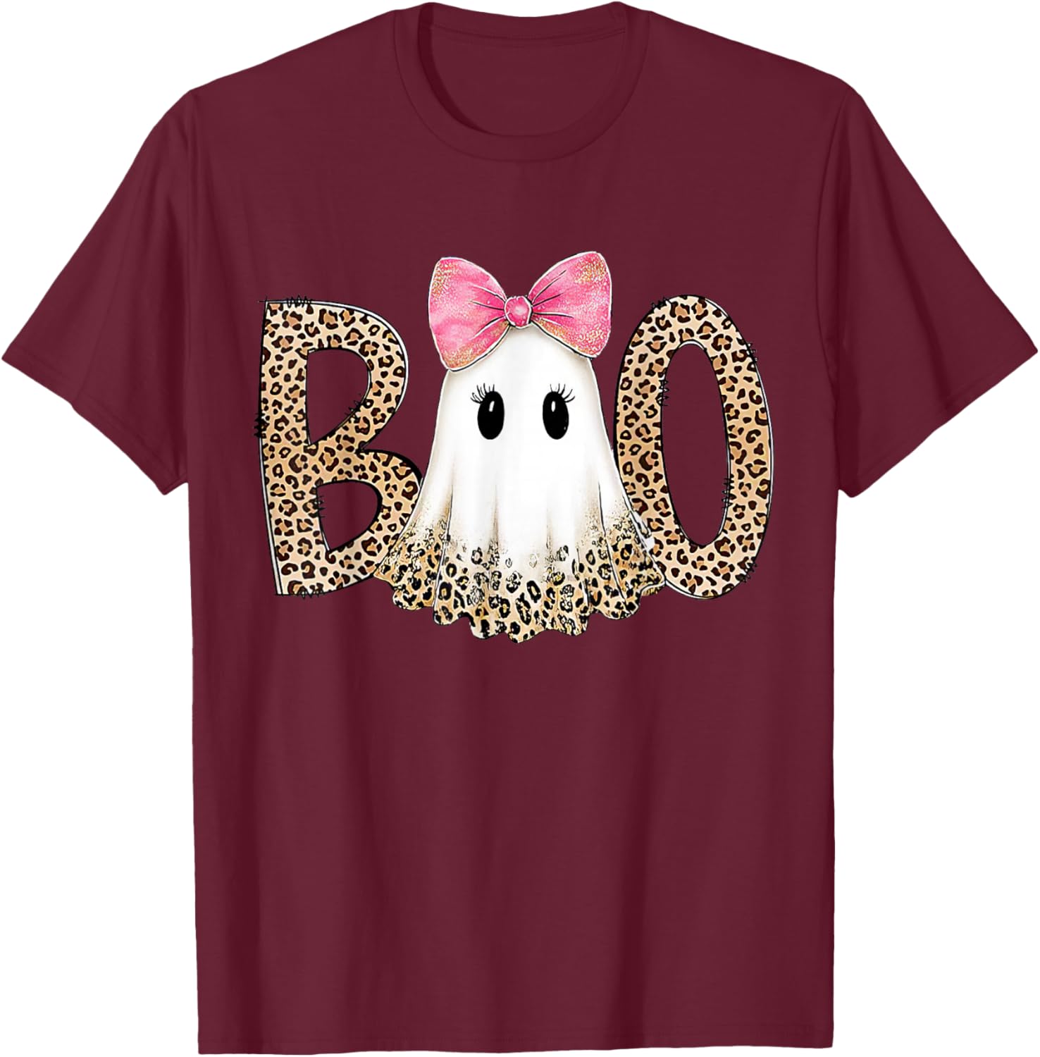 Preppy Leopard Ghost Boo Halloween T-Shirt - T-Shirt | Maroon