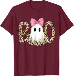 Preppy Leopard Ghost Boo Halloween T-Shirt - T-Shirt | Maroon