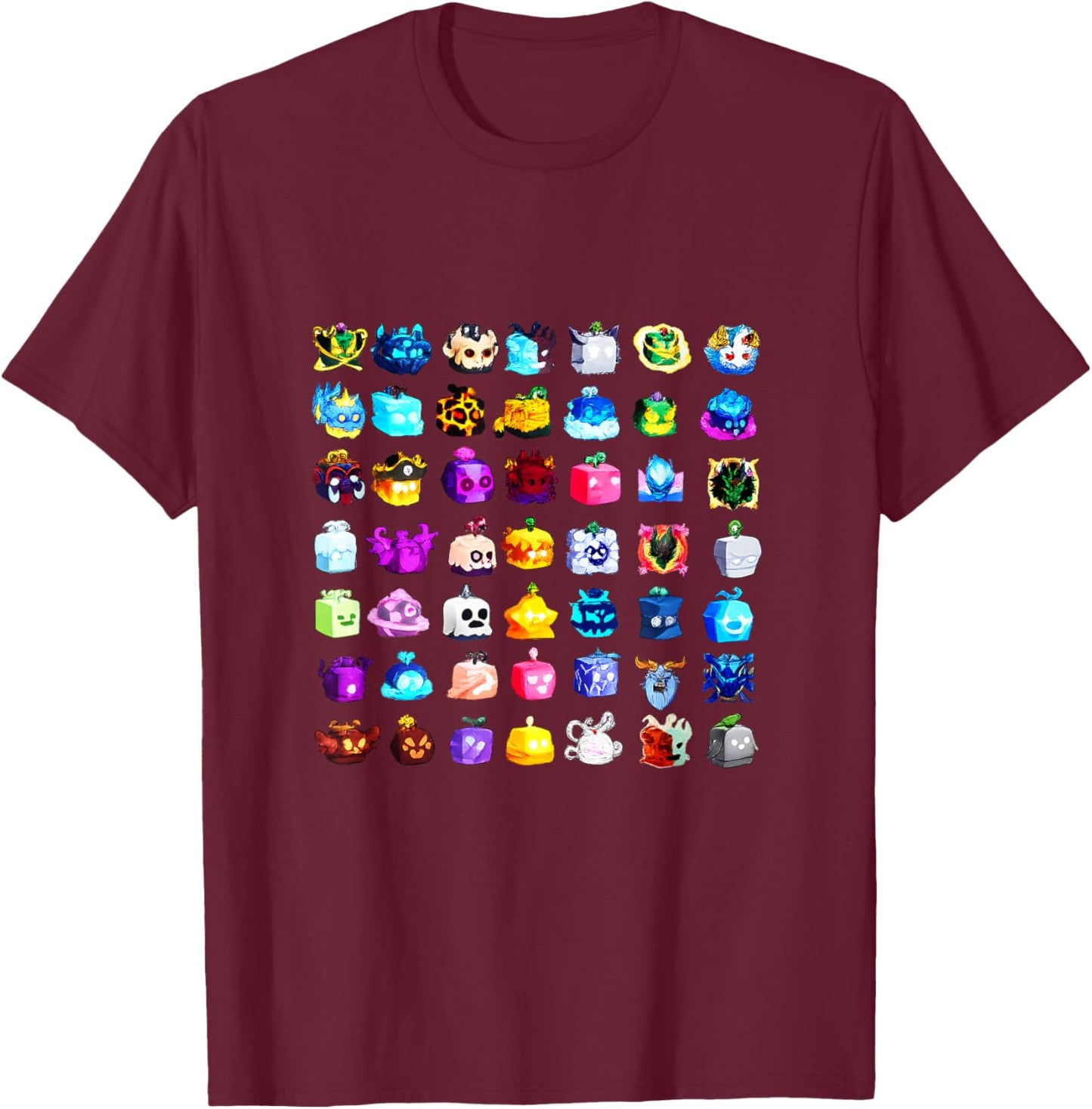 Blox Fruits All Fruits T-Shirt - T-Shirt | Maroon