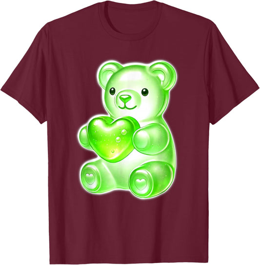 Gummy Bear Candy Heart Green T-Shirt - T-Shirt | Maroon
