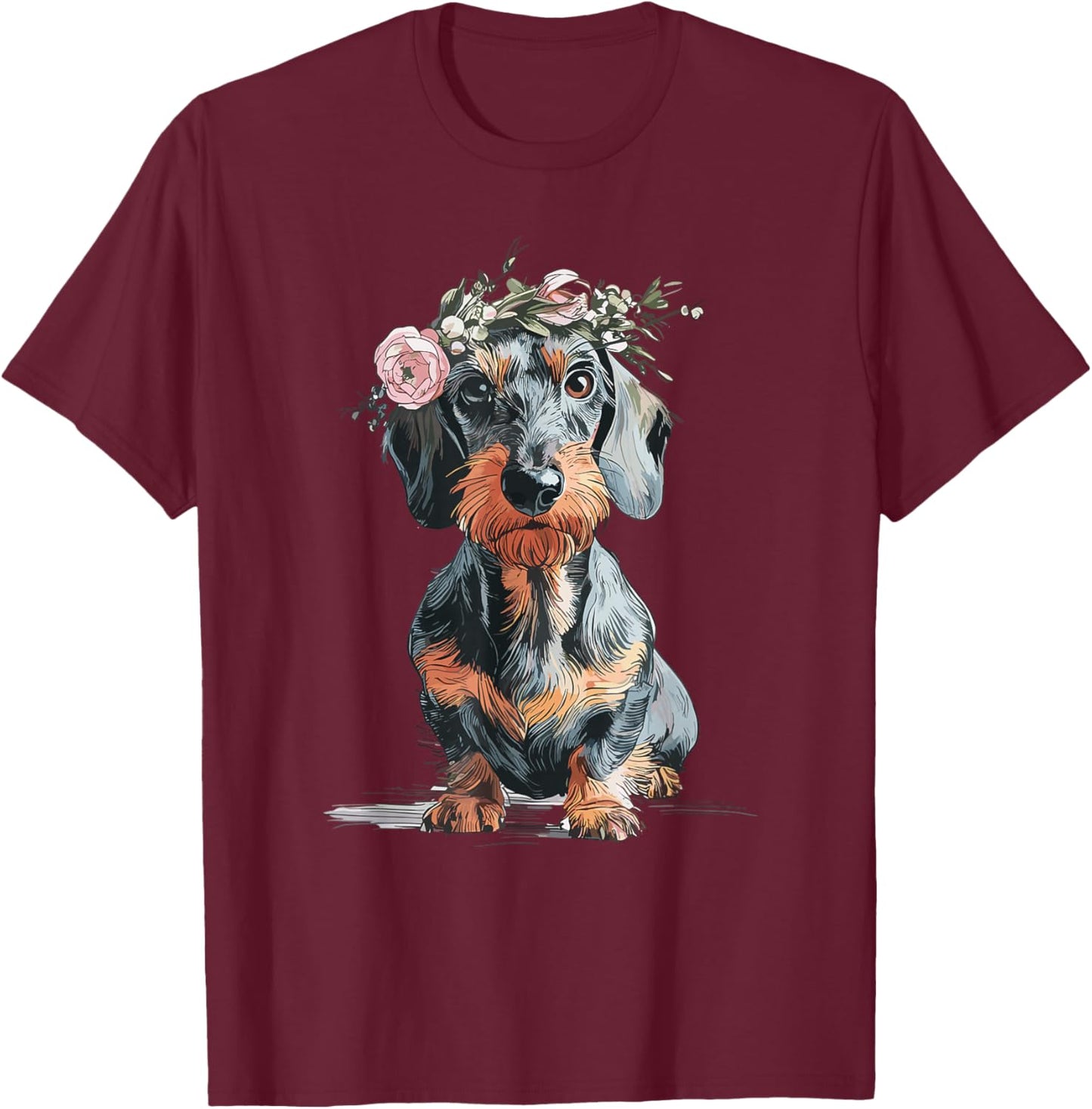 Wirehaired Dachshund Teckel Dog Hunting funny Portrait T-Shirt - T-Shirt | Maroon