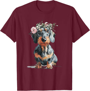 Wirehaired Dachshund Teckel Dog Hunting funny Portrait T-Shirt - T-Shirt | Maroon