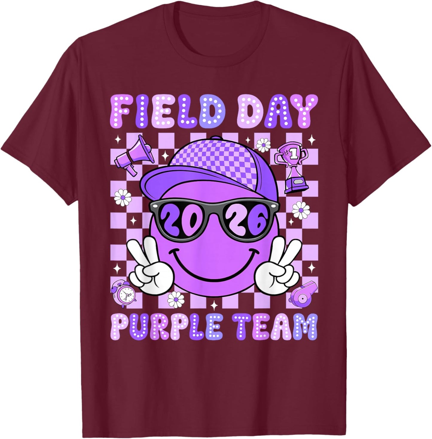 Field Day 2026 Purple Team Smile Face Sports School Boy Kids T-Shirt - T-Shirt | Maroon