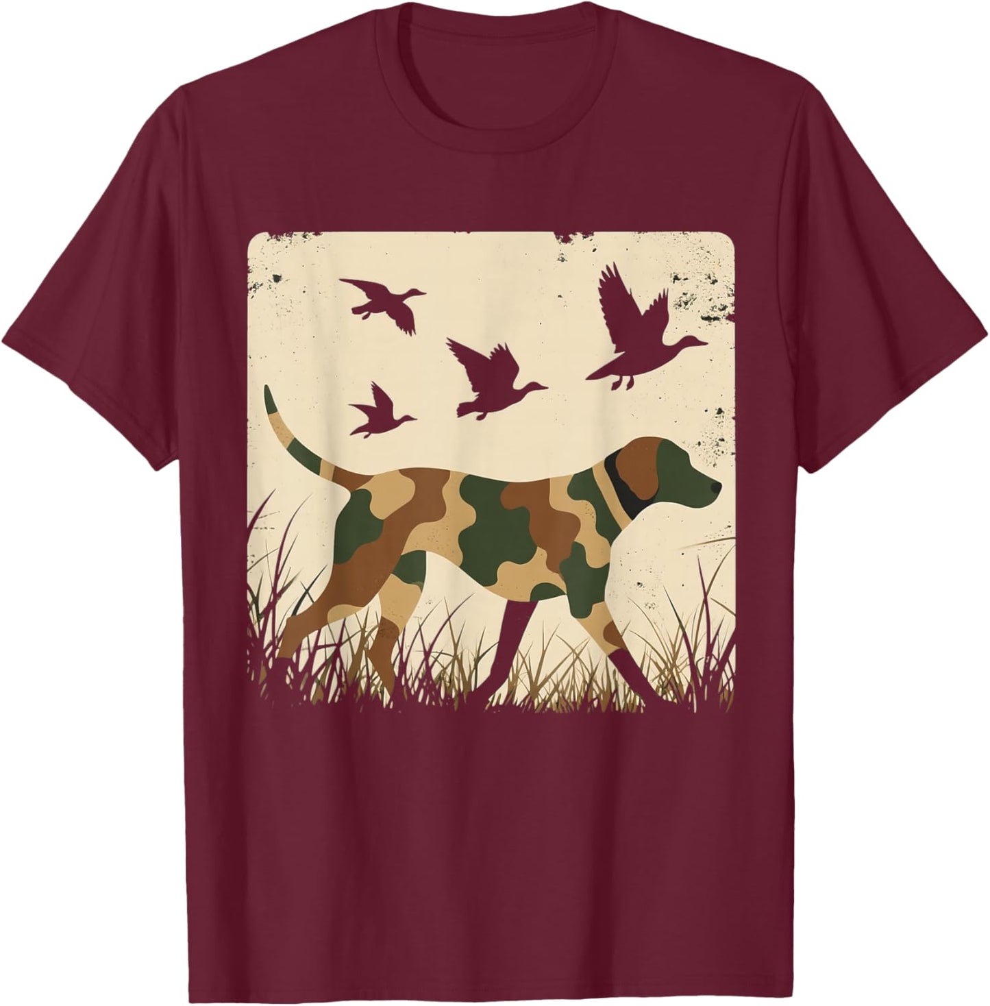 Camouflage Camo Duck Hunting Dog Hunter Men Boys Youth T-Shirt - T-Shirt | Maroon