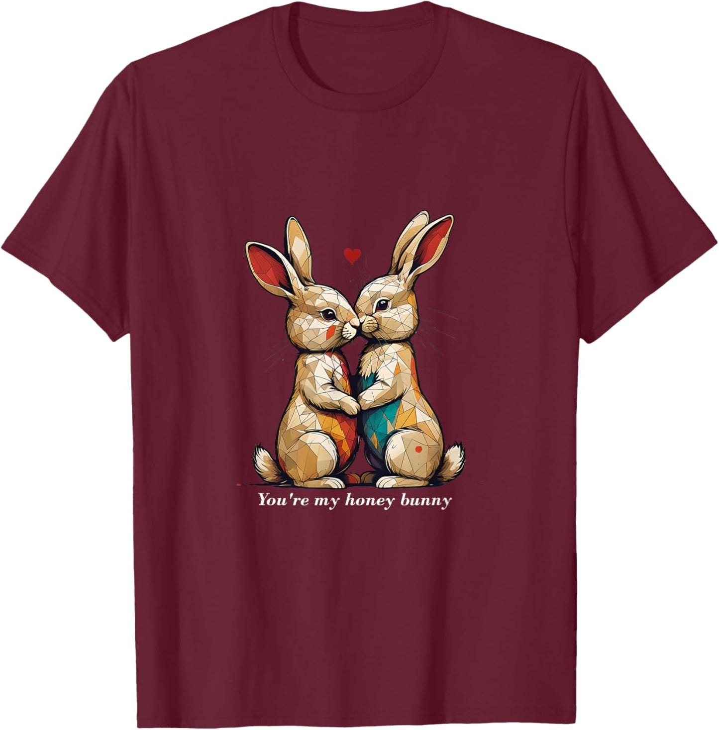 Gift Valentine's Day Anniversary Kissing Honey Bunny T-Shirt - T-Shirt | Maroon