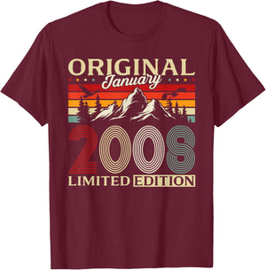 18 Years Birthday Man Gift January 2008 Vintage T-Shirt - T-Shirt | Maroon