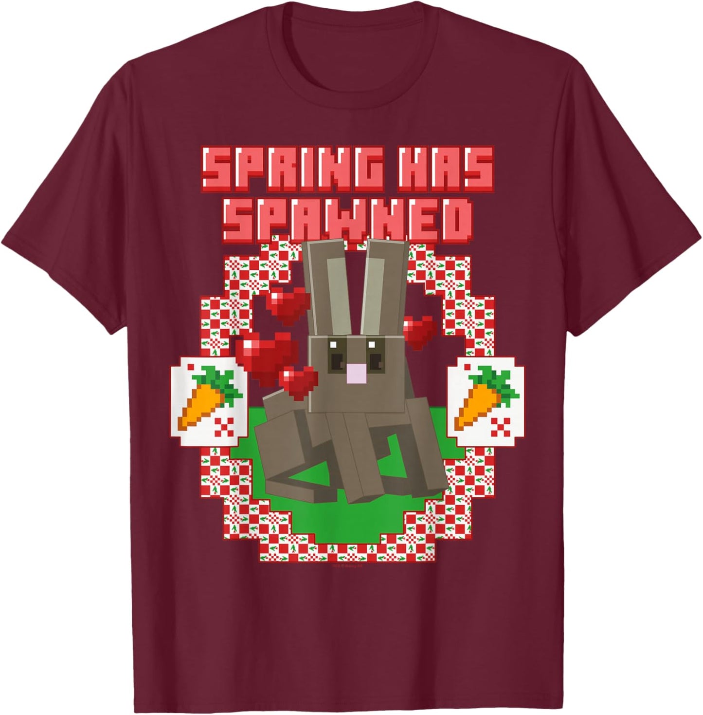 Minecraft Easter Spring Has Spawned Bunny Rabbit and Carrots T-Shirt - T-Shirt | Maroon