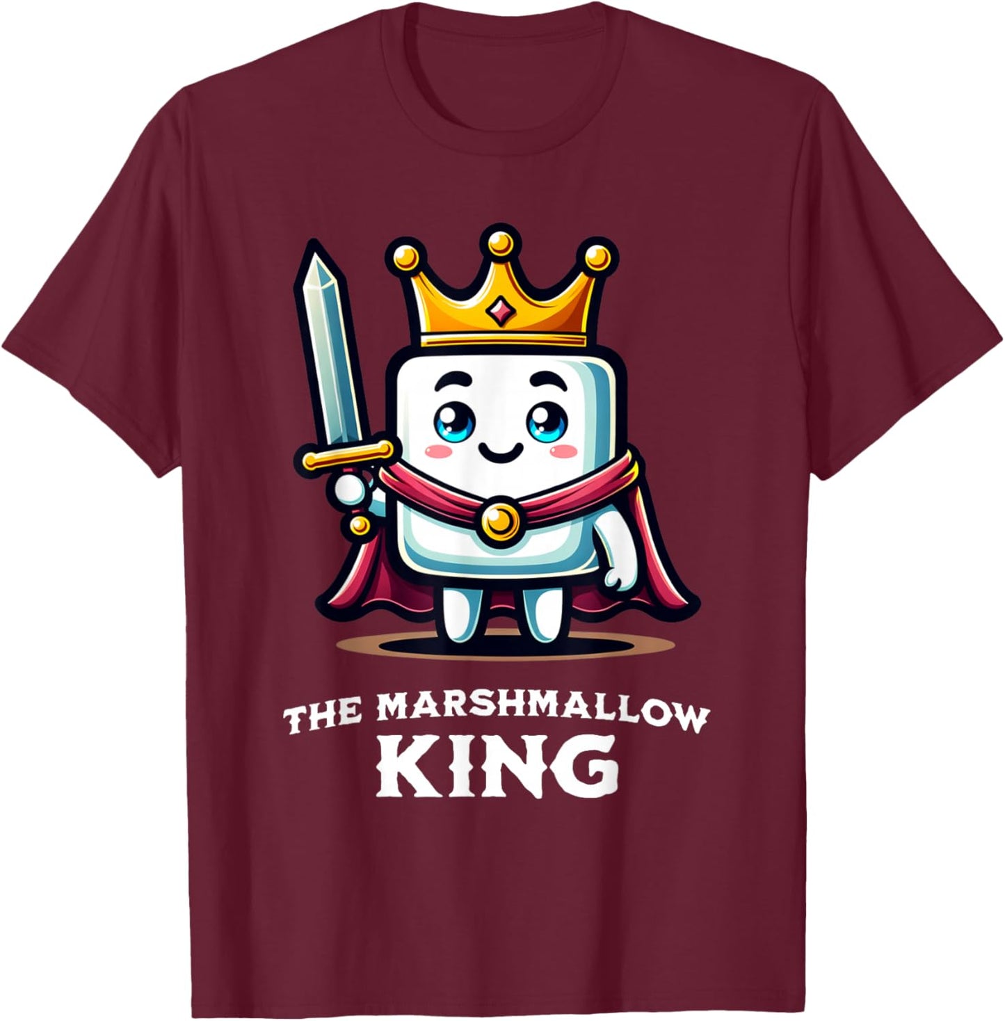 Marshmallow King Funny Marshmallow Lover Illustration T-Shirt - T-Shirt | Maroon