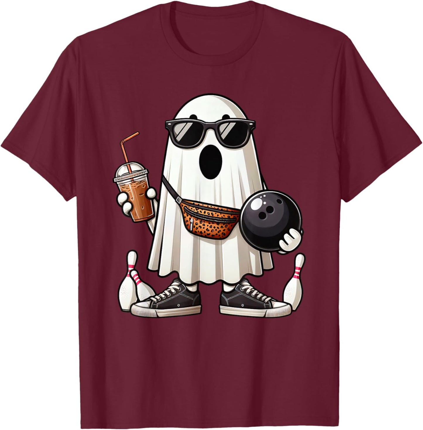 Funny Ghost Bowling Boo Coffee Halloween Kids T-Shirt - T-Shirt | Maroon