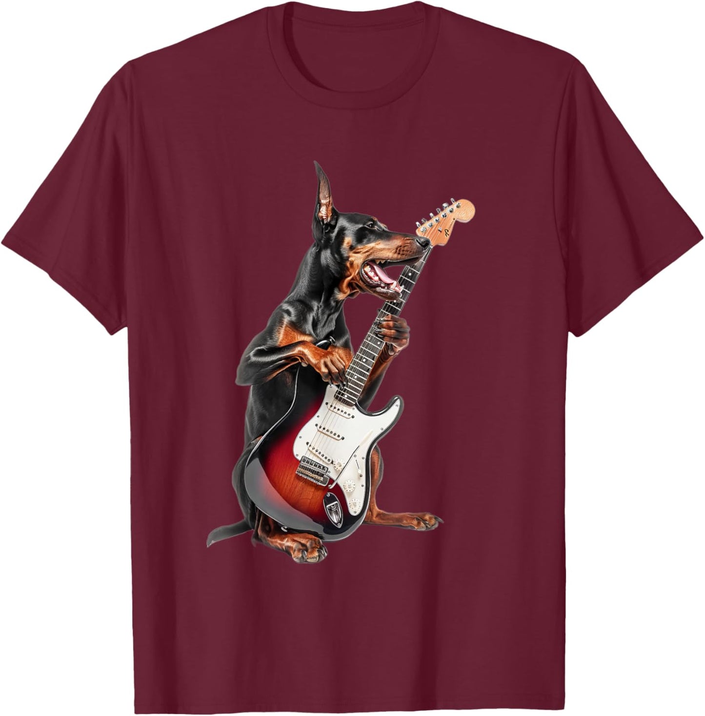 Doberman Pinscher Guitar T-Shirt - T-Shirt | Maroon