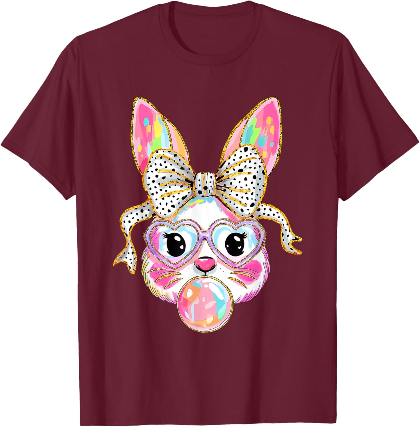 Rabbit Bunny Blowing Bubble Happy Easter Cute Bunny Lover T-Shirt - T-Shirt | Maroon