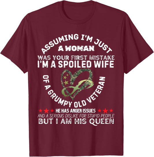 Spoiled Wife of Grumpy Veteran Funny Wife Queen T-Shirt - T-Shirt | Maroon