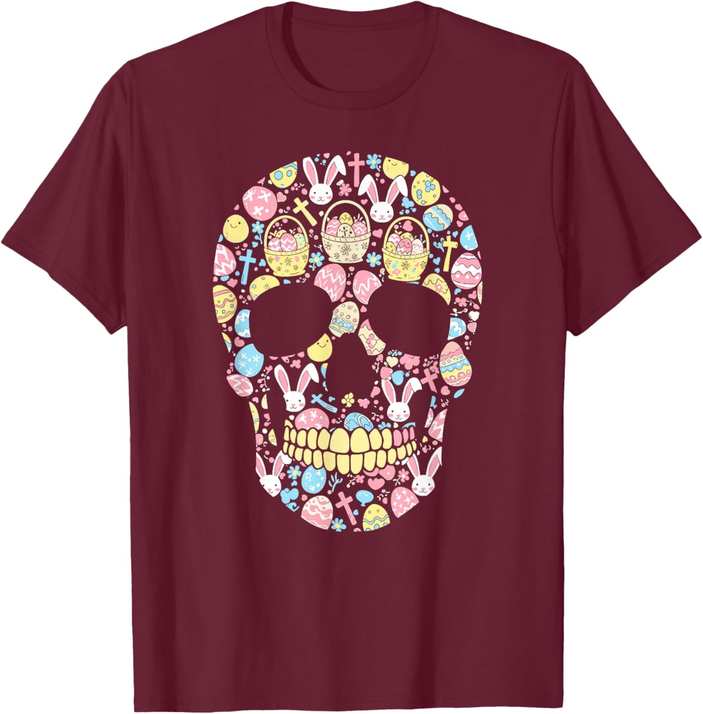 Skull Bunny Easter Egg Easter Day Kids T-Shirt - T-Shirt | Maroon