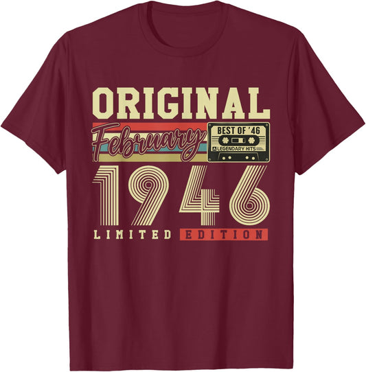 Original February 1946 Gift Vintage Birthday 80 Years T-Shirt - T-Shirt | Maroon