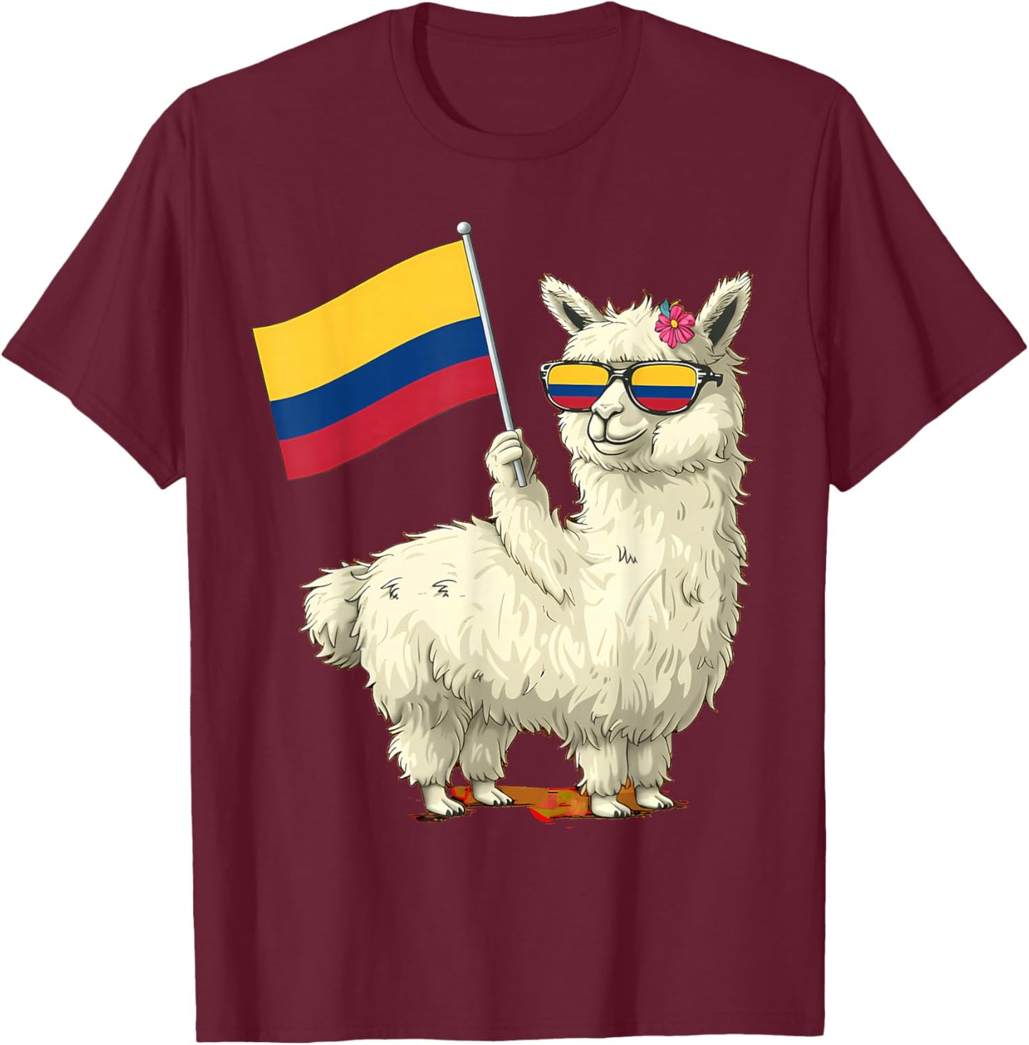 Colombia Flag Llama Colombian Flag Alpaca Colombian Roots T-Shirt - T-Shirt | Maroon