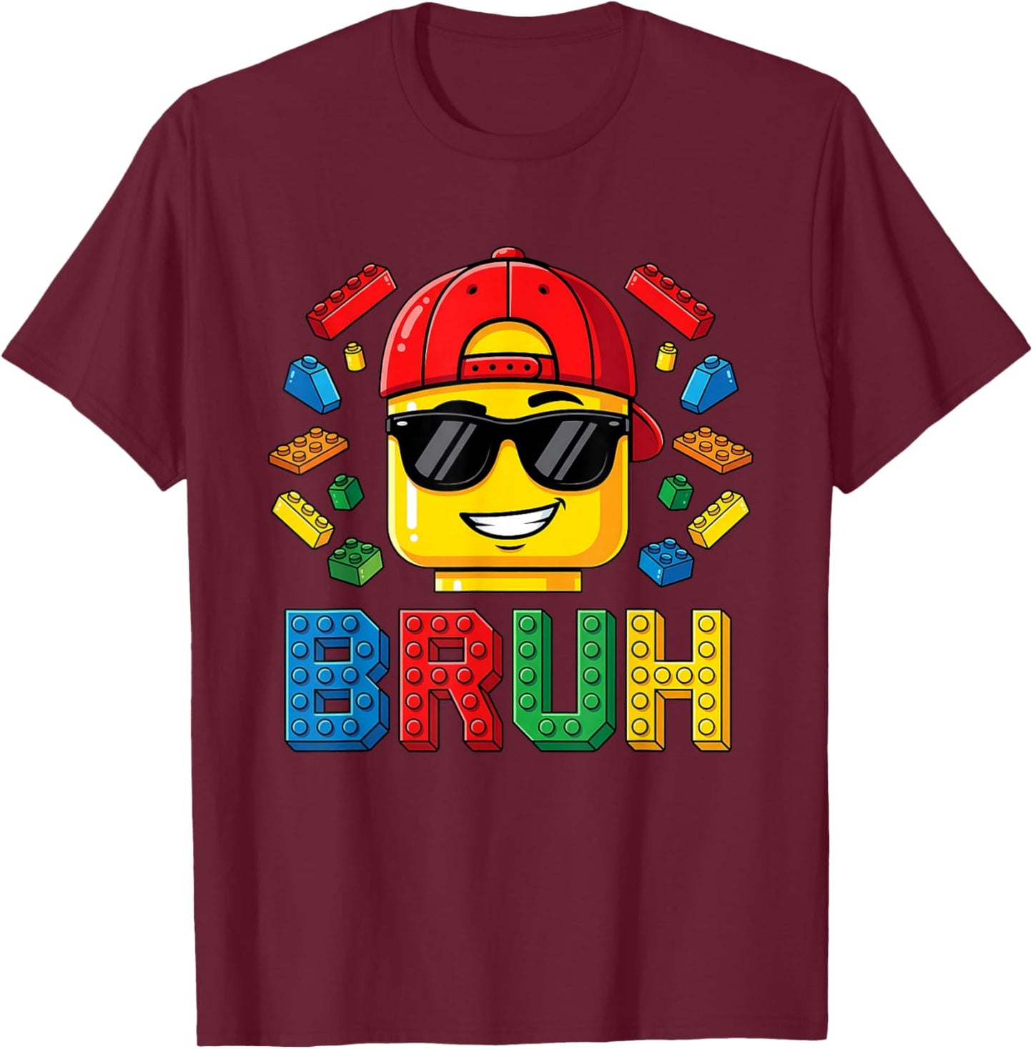 Bruh Master Builder Birthday Boy Building Bricks Blocks Kids T-Shirt - T-Shirt | Maroon