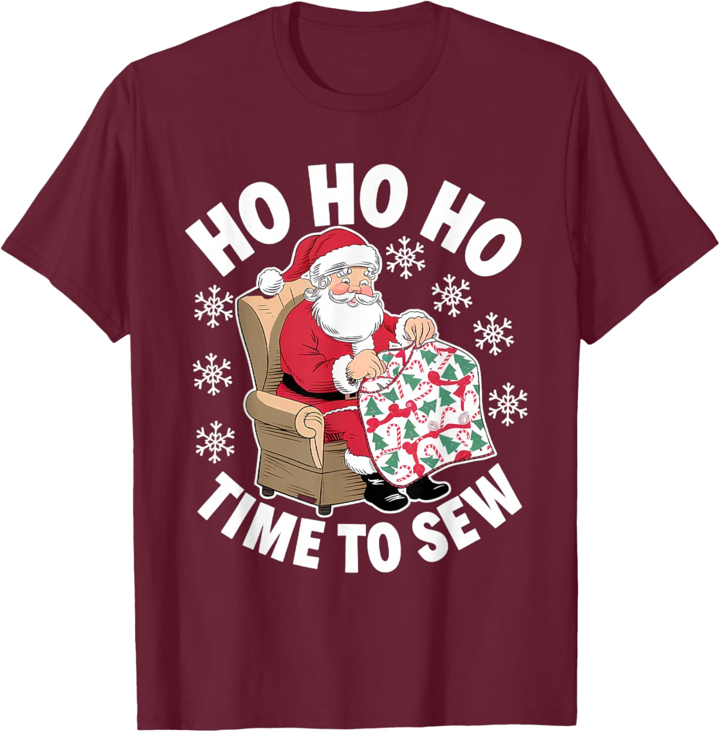 Quilting Christmas Sewing Santa Xmas Holiday T-Shirt - T-Shirt | Maroon