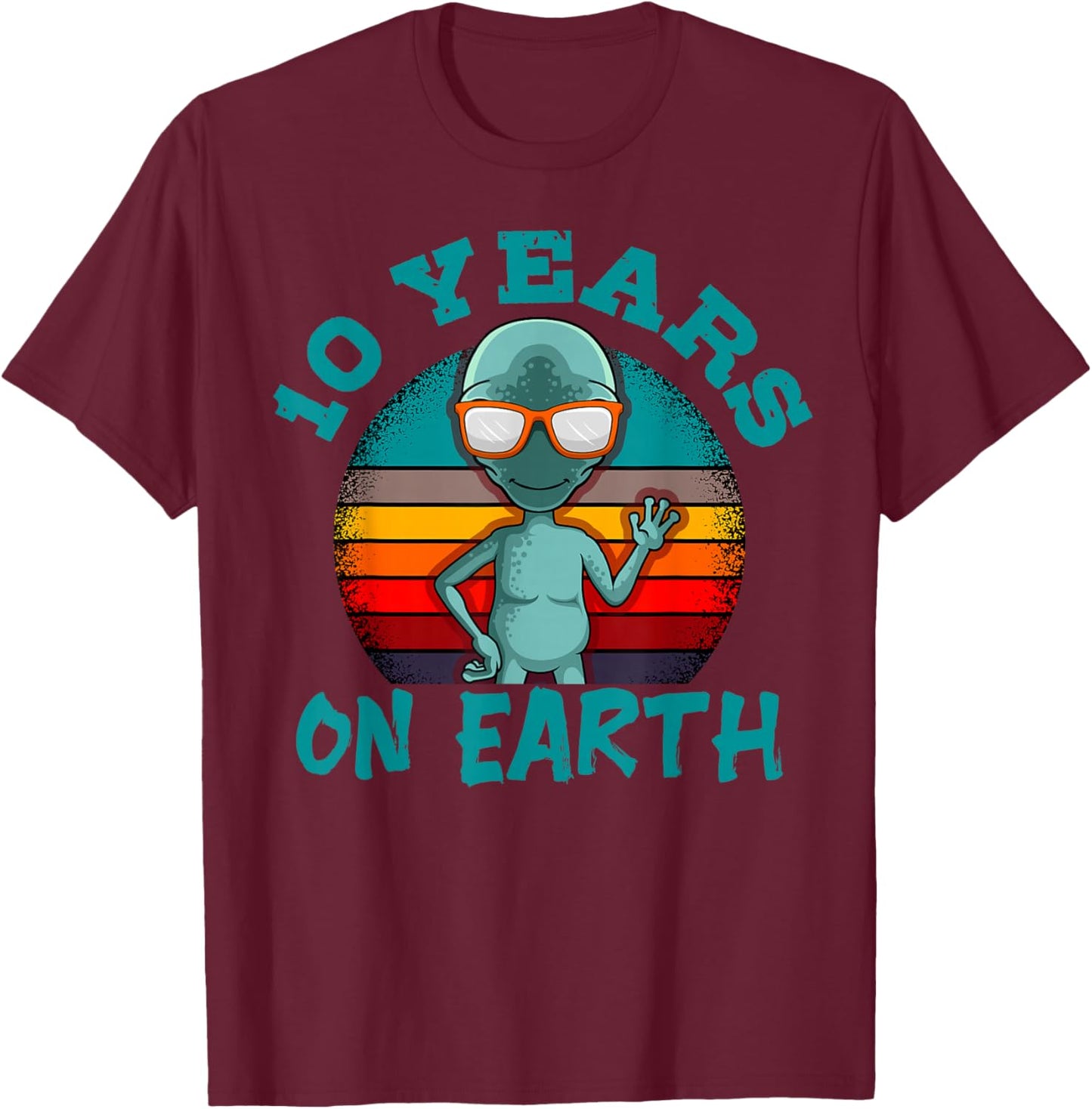 Alien 10th Birthday Party UFO Space Galaxy Traveler Cosmos T-Shirt - T-Shirt | Maroon