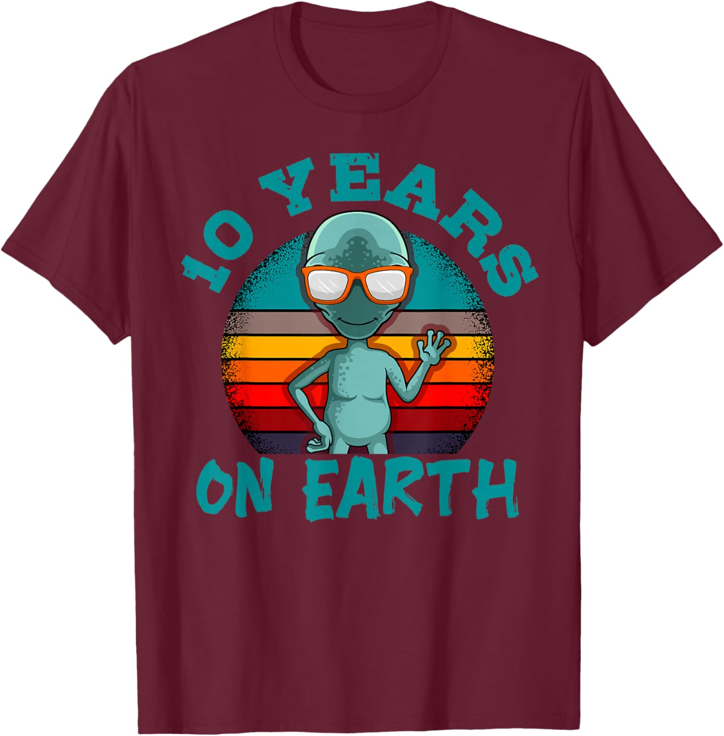 Alien 10th Birthday Party UFO Space Galaxy Traveler Cosmos T-Shirt - T-Shirt | Maroon
