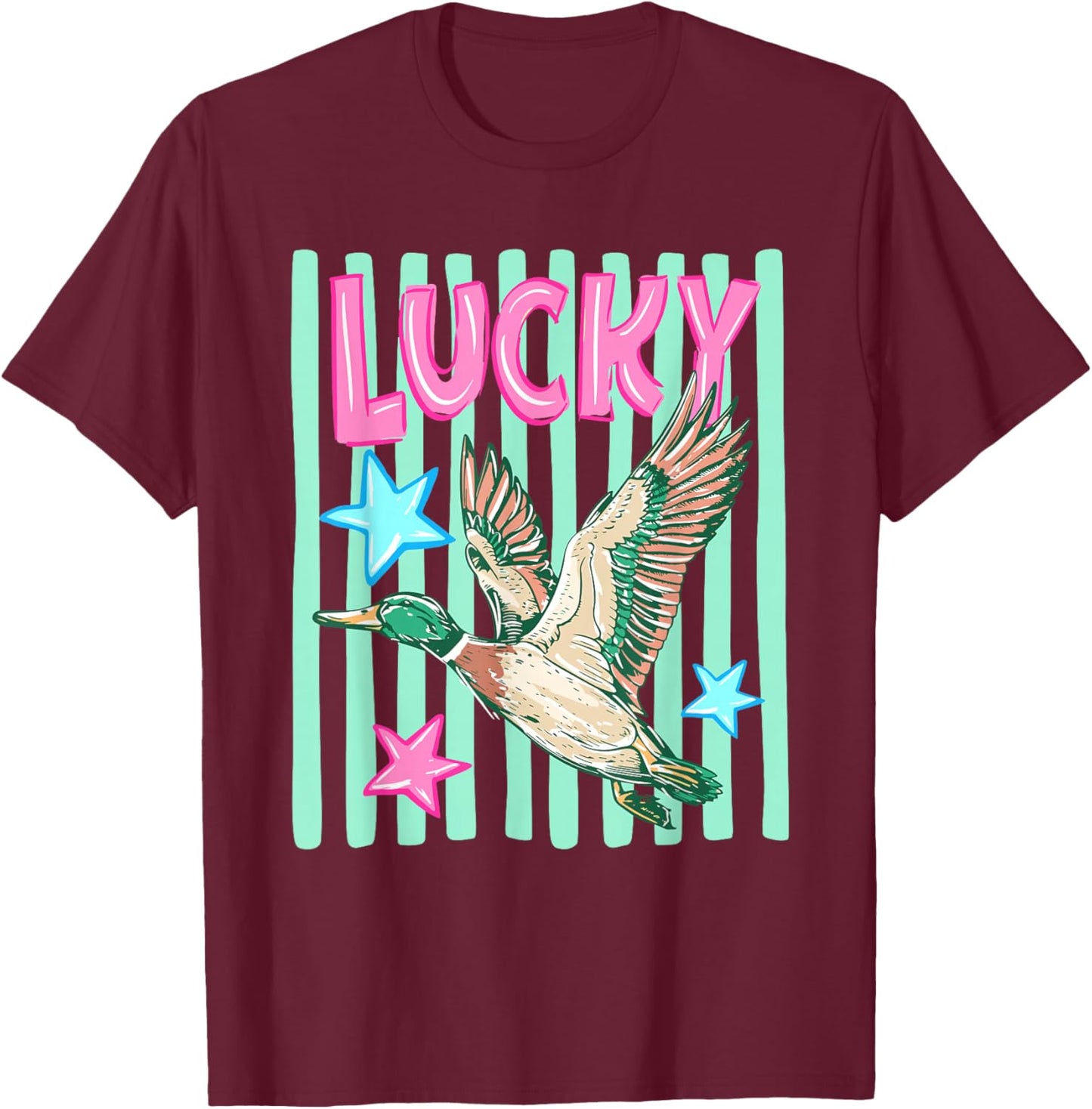 Retro Duck Lucky Summer Vibes Southern Mallard Duck Hunting T-Shirt - T-Shirt | Maroon