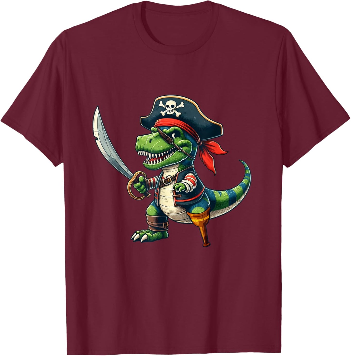 Toddler Pirate Shirt Dinosaur T-Rex Tyrannosaurus Halloween T-Shirt - T-Shirt | Maroon