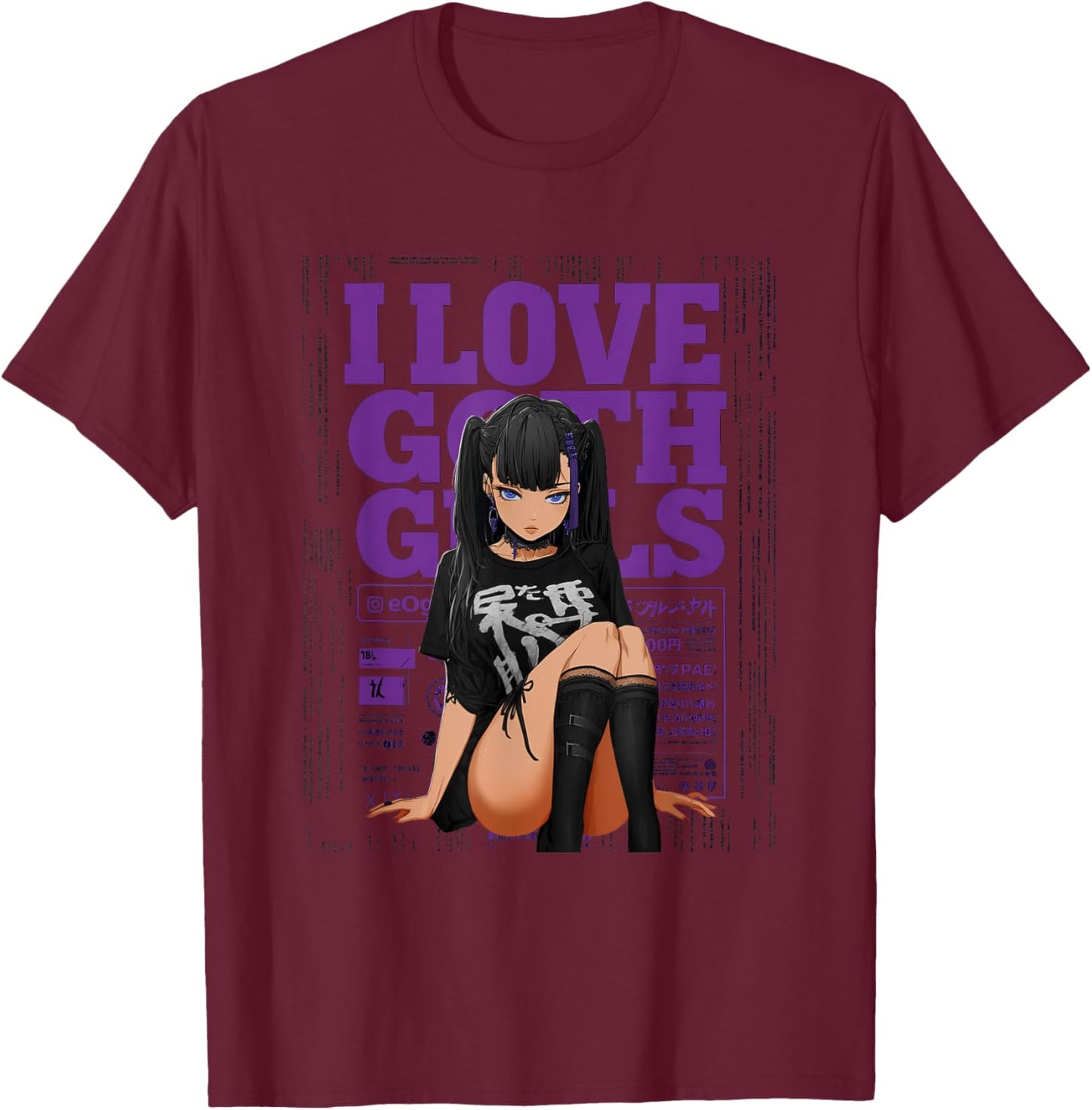 I Love Goth Girls – Titelseite für Herren, Gothic, Anime, Goth Lover T-Shirt - T-Shirt | Maroon