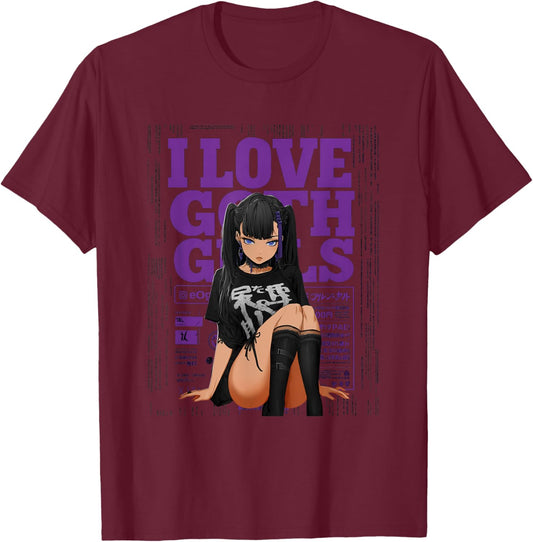 I Love Goth Girls – Titelseite für Herren, Gothic, Anime, Goth Lover T-Shirt - T-Shirt | Maroon