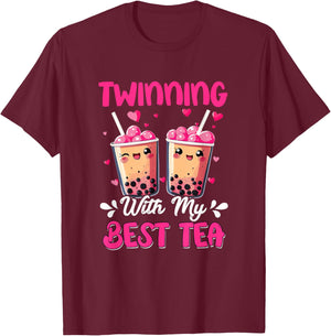 Twinning with My Bestie Spirit Week Girls Kids Twin Day Tea T-Shirt - T-Shirt | Maroon