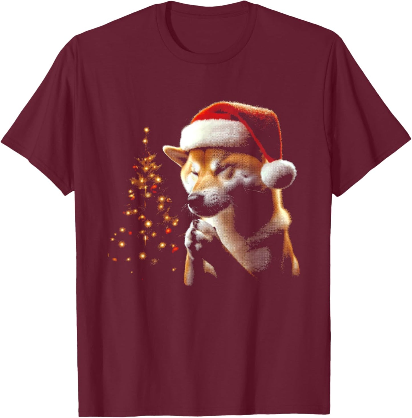 Shiba Inu Dog Santa Hat - Vintage Dog Xmas Christmas Lover Men Women Kids T-Shirt - T-Shirt | Maroon