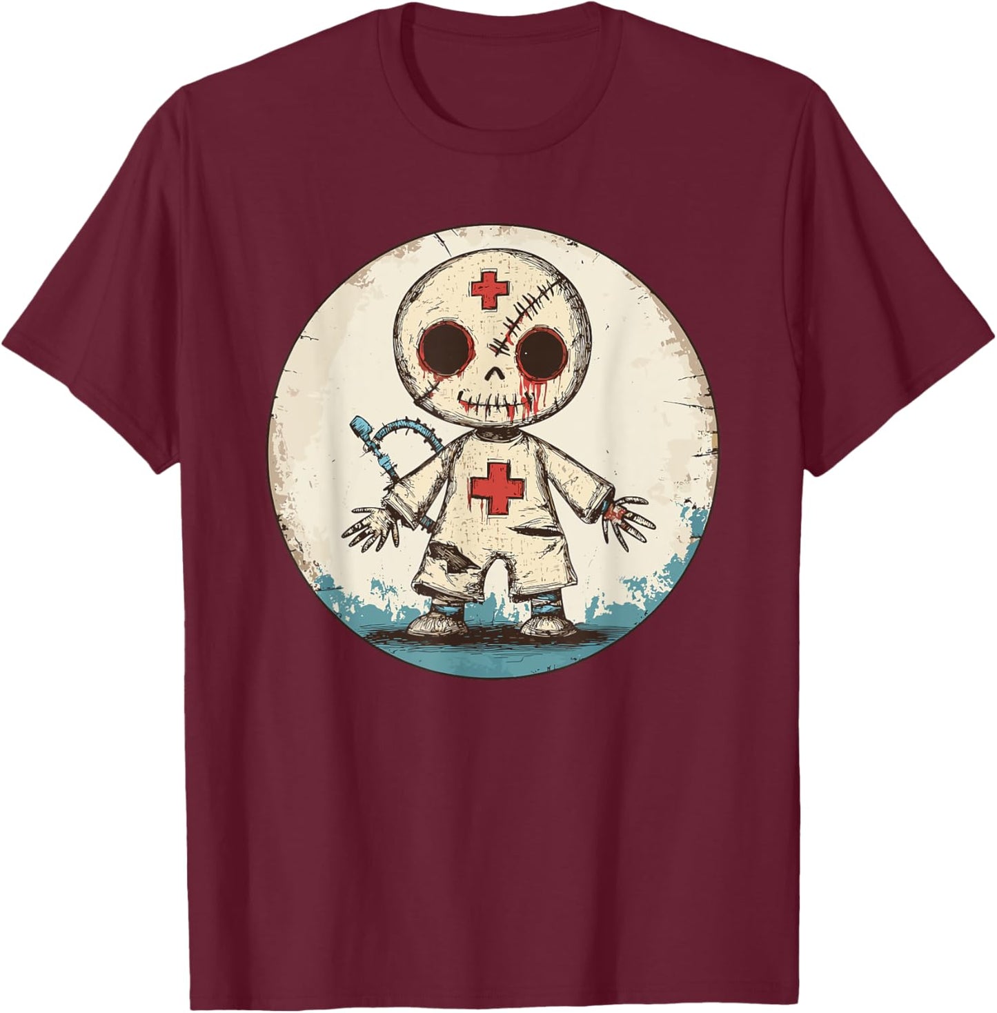 Zombie Nurse Costume Creepy Doll Halloween T-Shirt - T-Shirt | Maroon