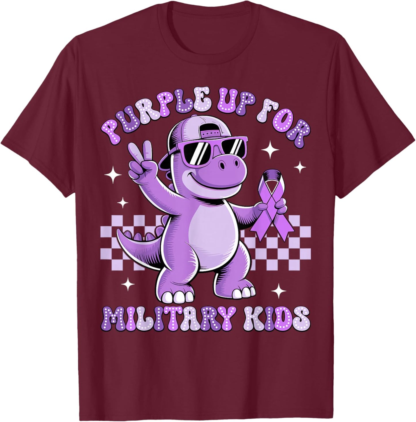 Purple Up for Military Kids Military Child Month Dinosaur T-Shirt - T-Shirt | Maroon