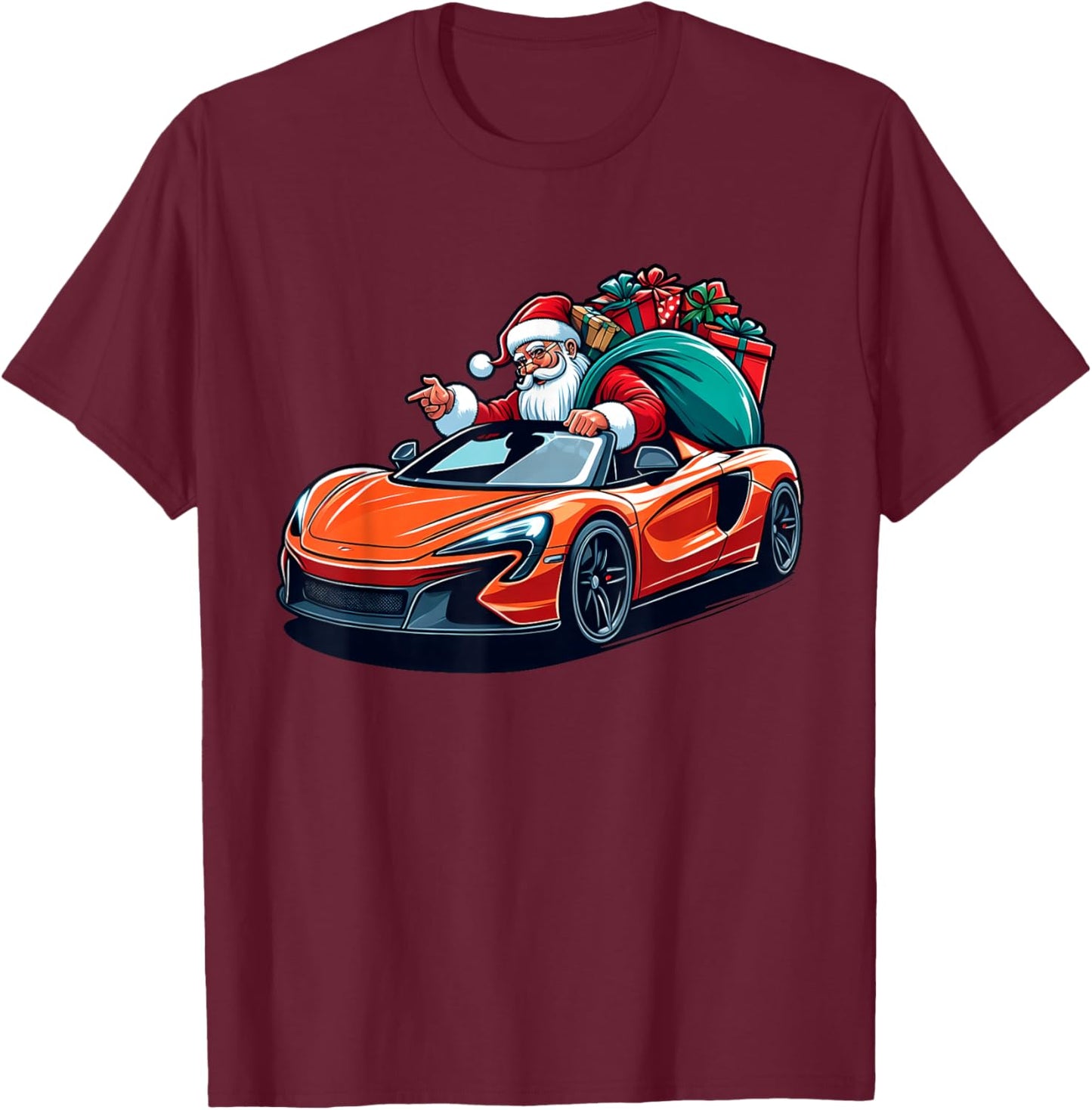Funny Cool Santa Driving Sport Car Christmas Driver Pajama T-Shirt - T-Shirt | Maroon