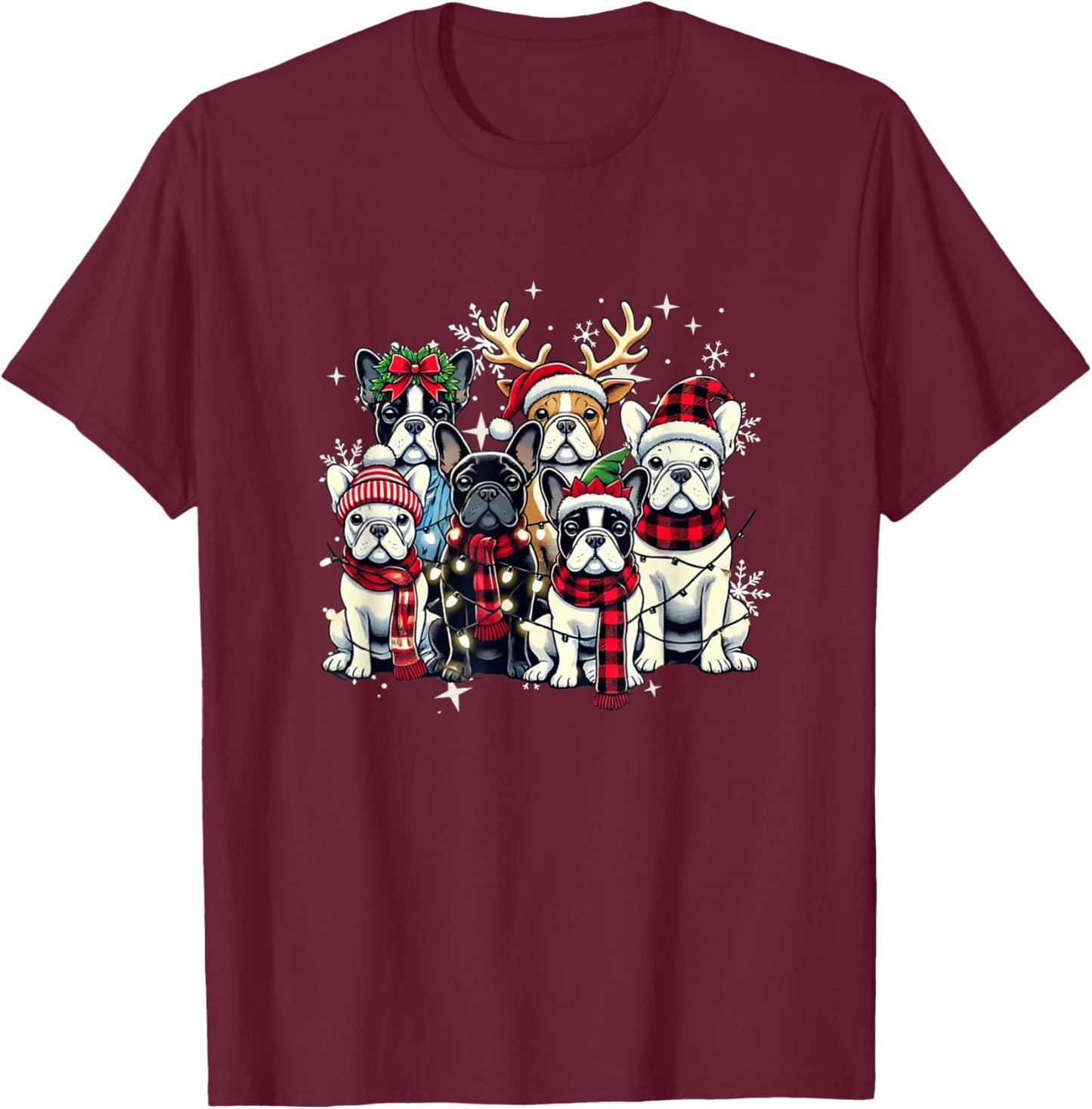 French Bulldog Christmas Buffalo Plaid Xmas Frenchie Lover Men Women Kids T-Shirt - T-Shirt | Maroon