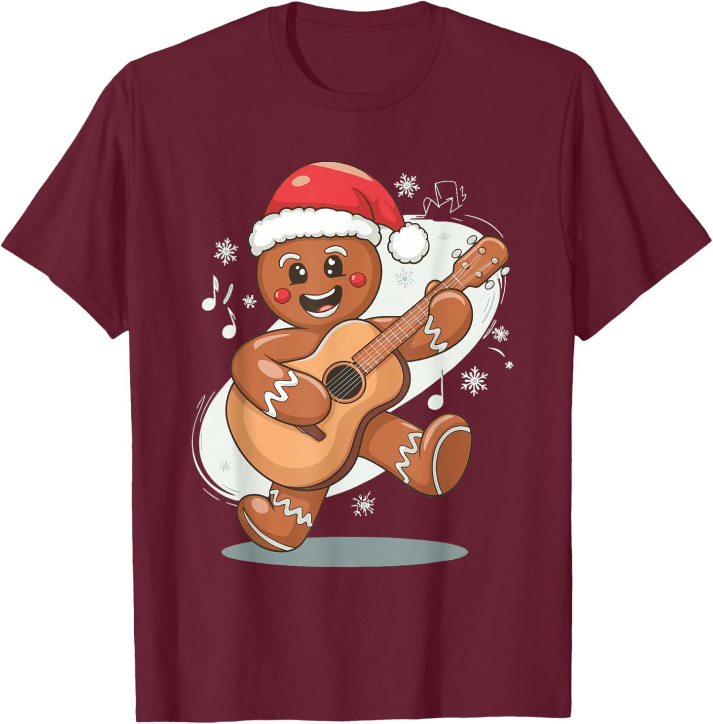 Gingerbread Playing Guitar T-Shirt - T-Shirt | Maroon