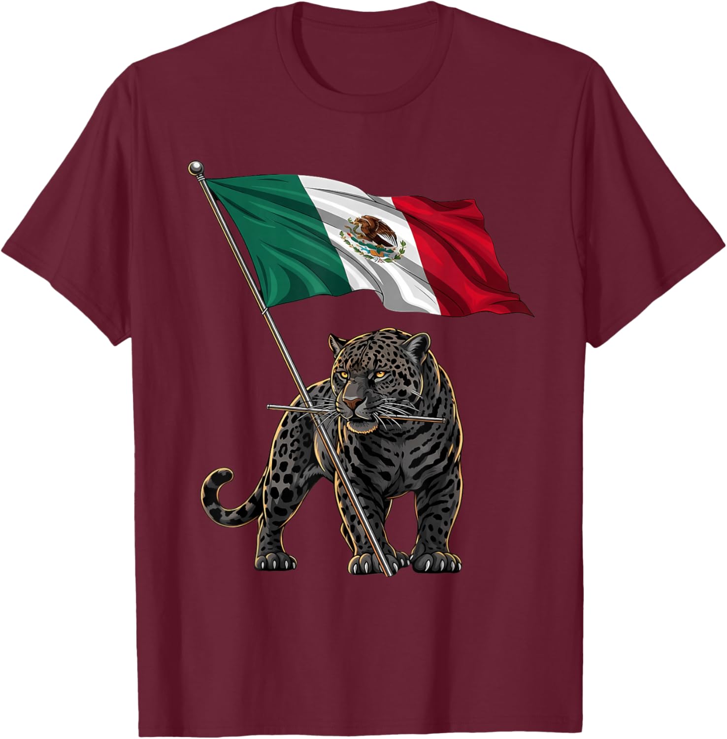 Mexico Flag Leopard Mexican Pride Mexican Roots Mexican Flag T-Shirt - T-Shirt | Maroon