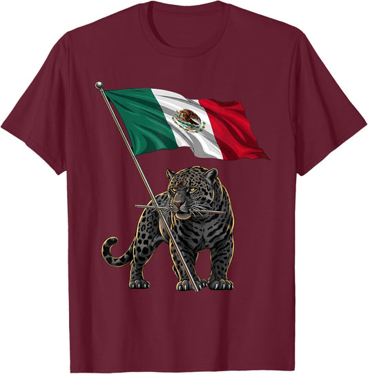 Mexico Flag Leopard Mexican Pride Mexican Roots Mexican Flag T-Shirt - T-Shirt | Maroon