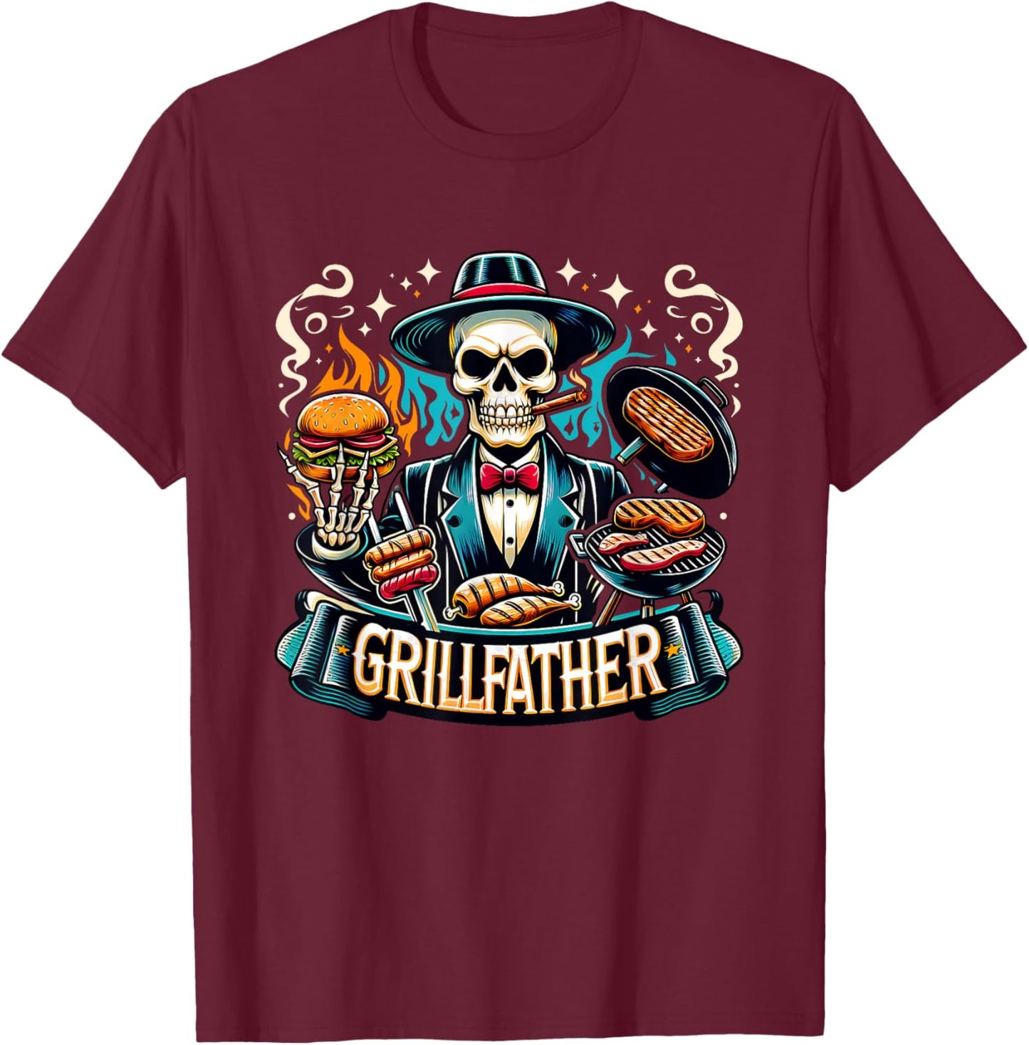 Funny Grill Father Snarky Skeleton Dad Joke Grillfather T-Shirt - T-Shirt | Maroon