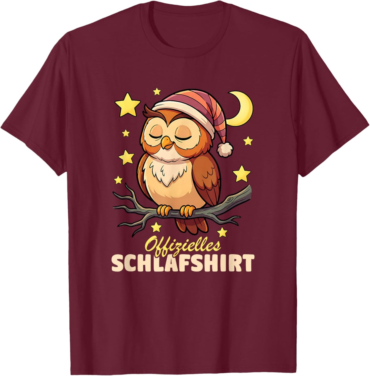 Official Sleep Shirt Owl Moon Stars Cute Cute Night T-Shirt - T-Shirt | Maroon